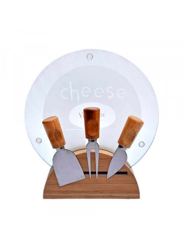 Set of 3 Cheese Knives with Round Cheeseboard 