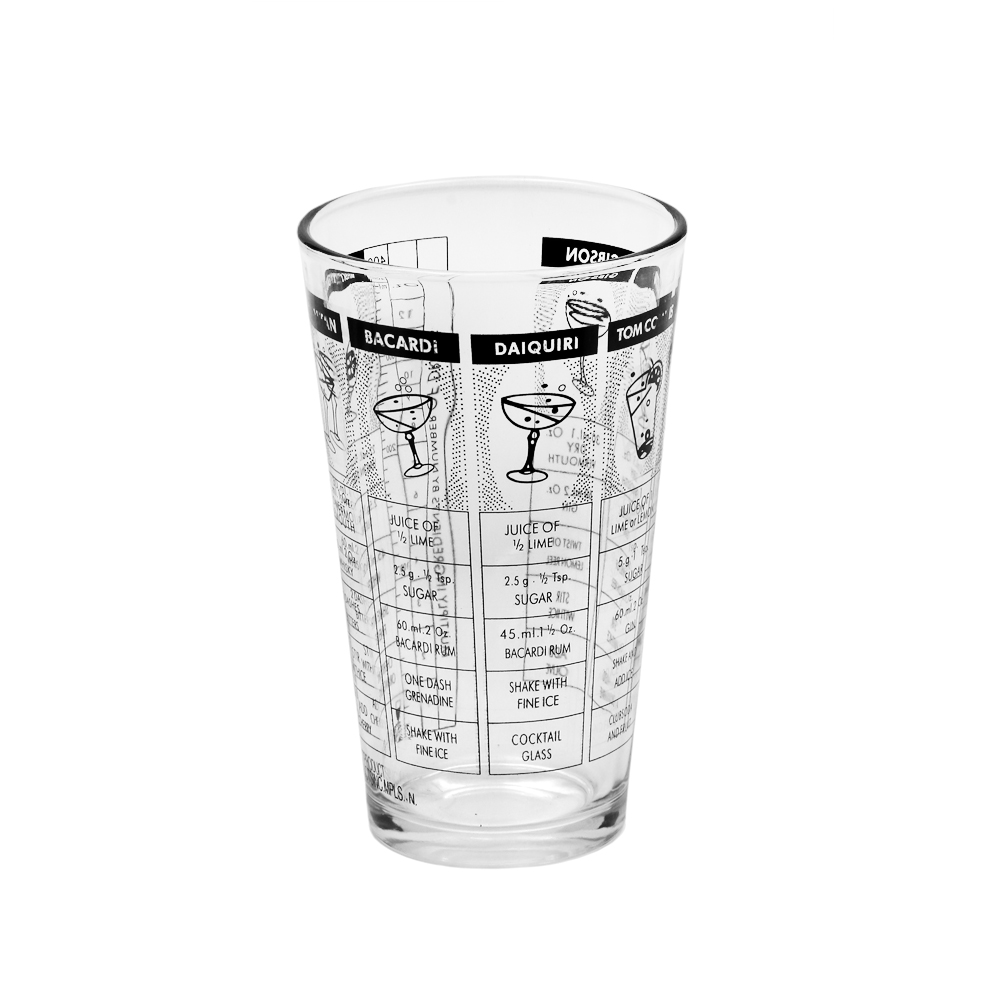 Cocktail Shaker Glass with 7 Cocktail Recipes & Measurement Guide