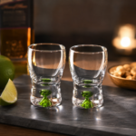 Clear Glass Liquor & Cocktail Shot Glasses with Green Colored Base - Image 2